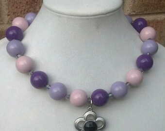 Chunky Purple Gum Ball Beaded Handmade Necklace