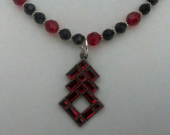 Shiny Red & Black Glass Beads with Silver Spacers Handmade Necklace