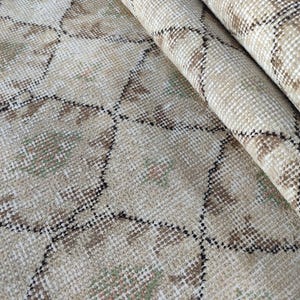 Vintage Turkish Area Rug: Cream & Brown Wool, 3.7x5.4 ft