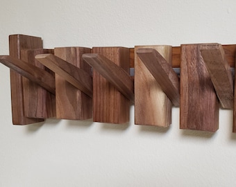 Unique Coat Rack Wall Art Purse Hats 5 Hooks Storage Rack HandCrafted of Walnut Wood Easy to Install