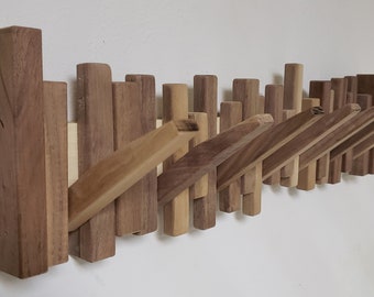 Unique Coat Rack Wall Art Purse Hats 7 Hooks Storage Rack HandCrafted of Walnut Wood NEW Easy to Install