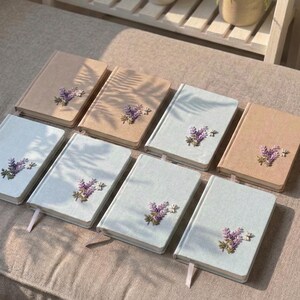 Personalized Lavender Embroidered Journal, Custom Linen Notebook, Handmade Floral Gift for Her, Fort Paper, Unique Nature Lover Gift