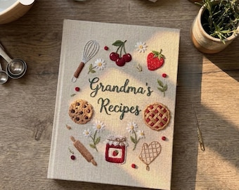 Custom Recipe Journal, Personalized Blank Cookbook, Embroidered Baking Diary, Family Keepsake Kitchen Book, Bridal Shower Gift for Her