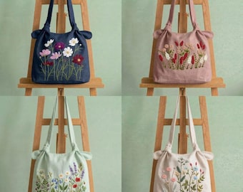 Embroidered Floral Tote Bag Handmade Wildflower Tote Bag Aesthetic Canvas Tote Bag Shoulder Bag Cute Tote Bag Gift for Her Multiple Colors