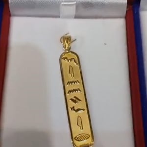 Arabic/Hieroglyphs 18K Gold Egyptian Cartouche Pendant Personalized with a name on each side &quot;double sided&quot; - Astonishing Egyptian Jewelry