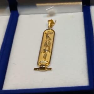 Double-sided 18K Gold Egyptian Cartouche Pendant Personalized with one name on each side in Hieroglyphs - Astonishing Egyptian Jewelry
