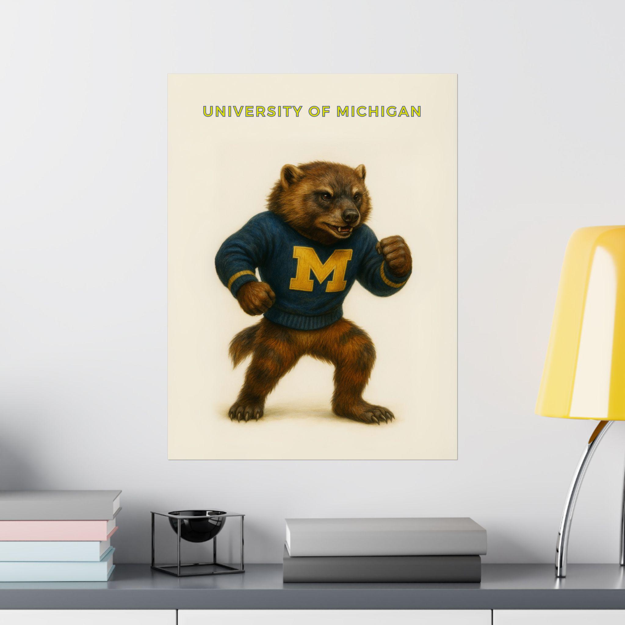 University of Michigan Mascot Poster, Matte Wall Art, College Dorm