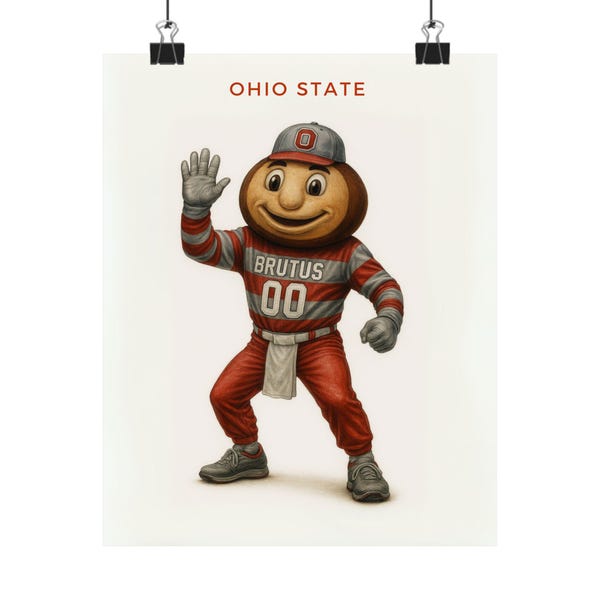 Ohio State Brutus Buckeye verticale poster, college decor, sportmuurkunst, afstudeercadeau, fanartikelen, woondecoratie