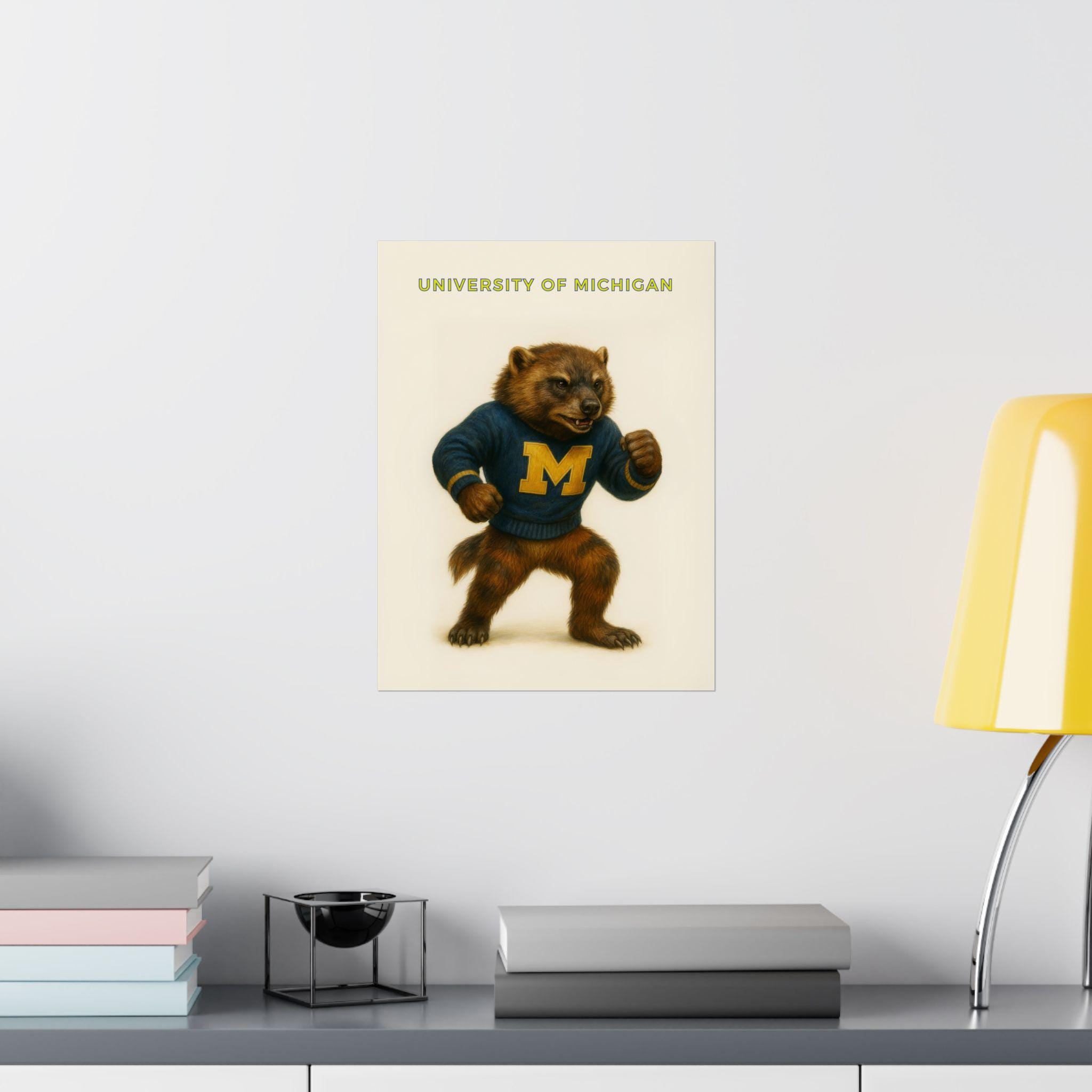 University of Michigan Mascot Poster, Matte Wall Art, College Dorm
