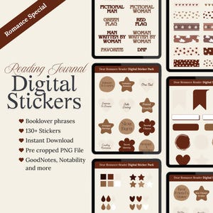 Neutral Romance Book Stickers for GoodNotes | Digital Stickers for Reading Journals | Neutral Aesthetic Book Tracker Stickers