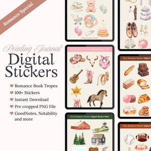 Digital Booklover Stickers for GoodNotes | Digital Stickers GoodNotes Journals | Digital Romance Tropes Stickers