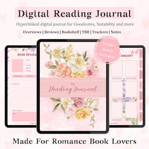 Romance Book Digital Reading Journal | Pink Floral GoodNotes Book Tracker | Aesthetic Digital Reading Journal PDF for iPad & Android