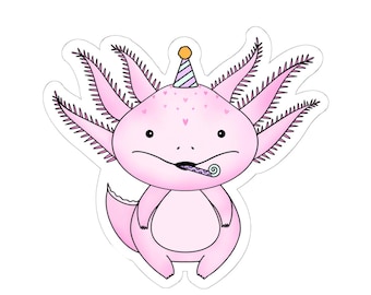 かわいいアホロートルの誕生日ステッカー、ピンクのアホロートルパーティーブロワー、子供の誕生日、アホロートルの誕生日パーティー、アホロートルパーティー、アホロートルのテーマ、アホロートルギフト