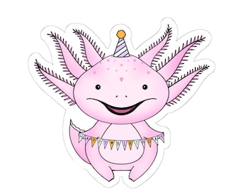 かわいいアホロートルの誕生日ステッカー、ピンクのアホロートルのバナーステッカー、子供の誕生日、アホロートルの誕生日パーティー、アホロートルパーティー、アホロートルのテーマ、アホロートルの誕生日