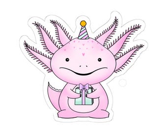 かわいいアホロートルの誕生日ステッカー ピンクのアホロートルのプレゼントステッカー 子供の誕生日 アホロートルの誕生日パーティー アホロートルパーティー アホロートルのテーマ アホロートルの誕生日