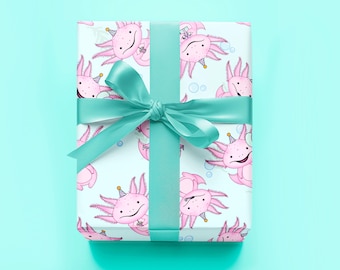 誕生日用のかわいいアホロートルギフトラッピングペーパー ピンクのアホロートルラッピングペーパー 子供の誕生日 アホロートルの誕生日パーティー アホロートルパーティー アホロートルテーマ
