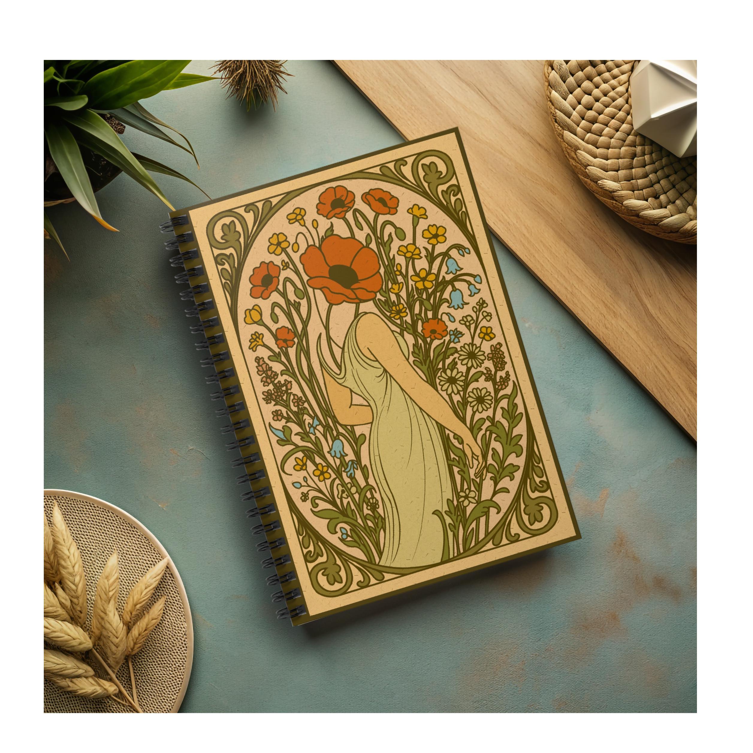 Dreamy 6x8 Spiral Notebook Art Nouveau Journal Moody Autumn Palette Notebook Vintage Illustration Boho Office Supplies Boho Gift for Her