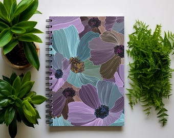 Zen Floral 6x8 Notebook Cosmos Flowers Line Art Mindful Creation Pretty Spiral Notebook Inner Bloom Zen Yoga Teacher Gift Cosmos Notebook