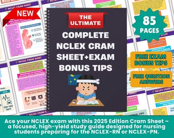 NCLEX Cram Sheet: 2025 Nursing Study Guide & Bonus Tips (Digital Download)