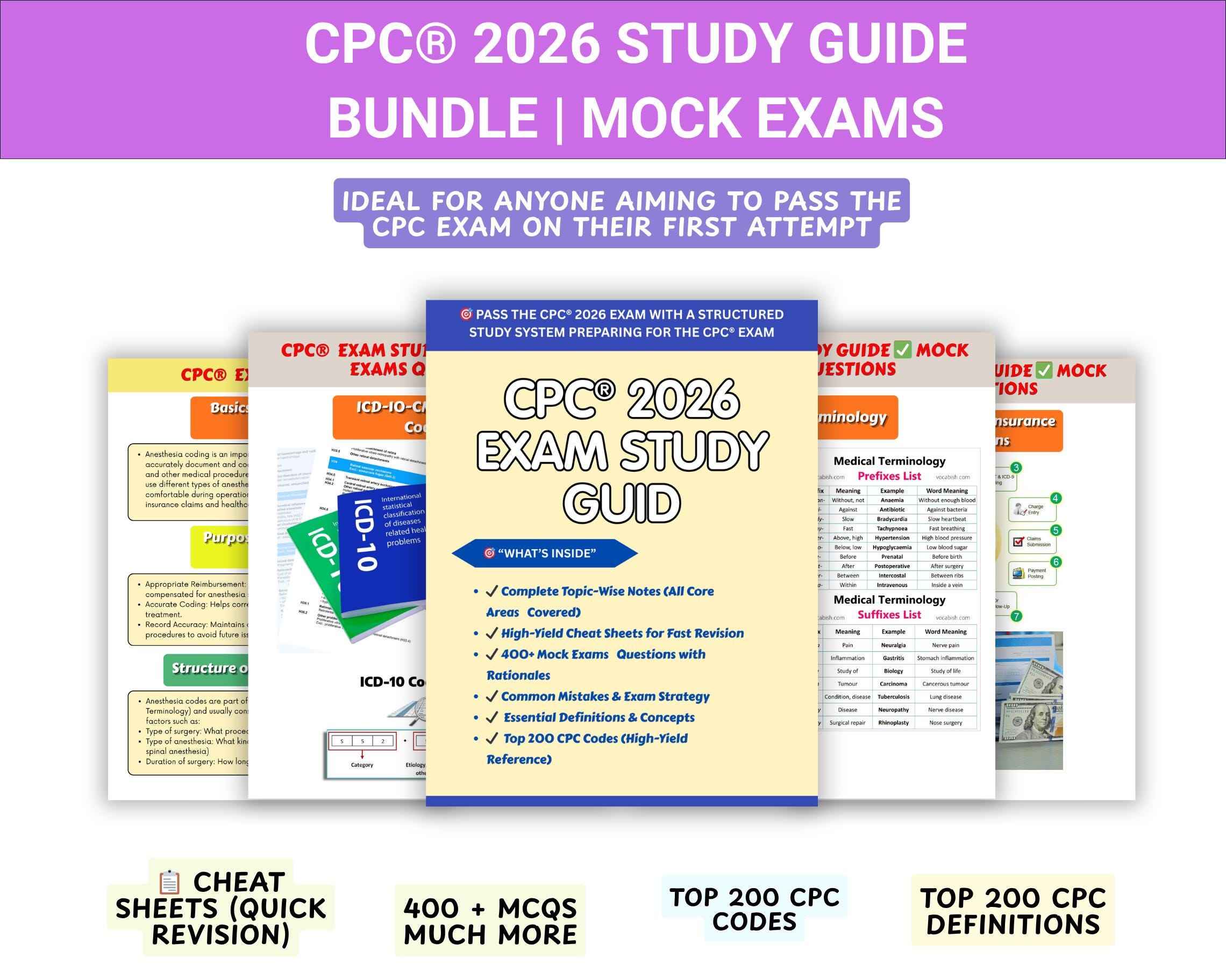 CPC® 2026 Exam Study Guide Bundle | Medical Terminology, ICD-10, Mock ...