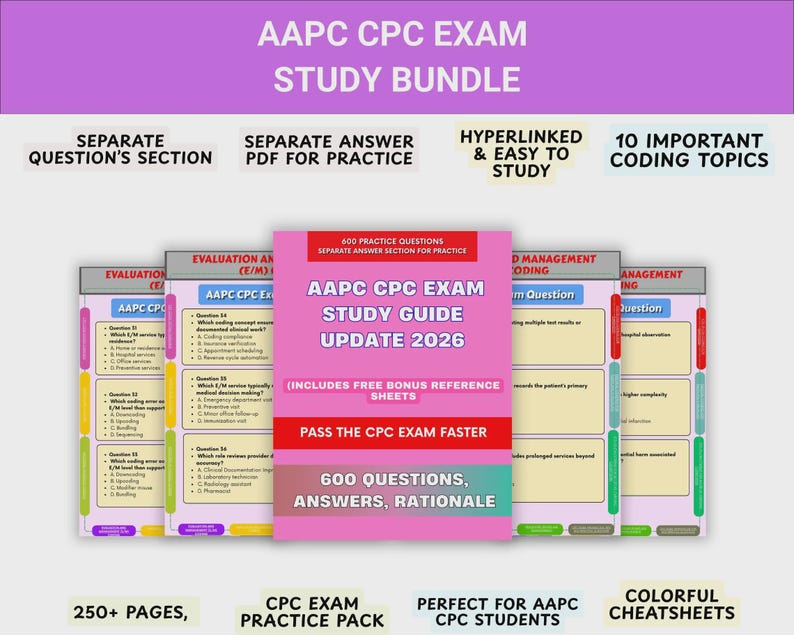 AAPC CPC Exam Study Guide 2026 | 600 Practice Questions (PDF) Queck ...