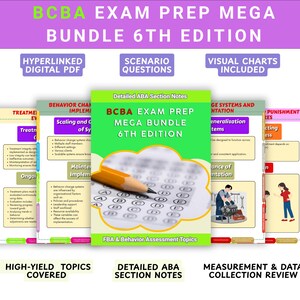 Paquete completo de preparación para el examen BCBA, 6.ª edición / Guía de estudio ABA, preguntas de práctica, FBA, ética, recopilación de datos, notas sobre análisis del comportamiento