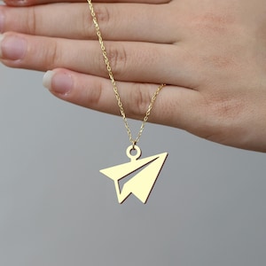 Gold Paper Airplane Necklace - Minimalist Travel Pendant, Adventure Jewelry - Gold Plated Necklace for Dreamers, Wanderlust Gift