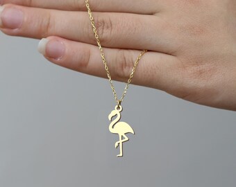 Gold Plated Sterling Silver Flamingo Pendant Necklace, Minimalist Bird Jewelry