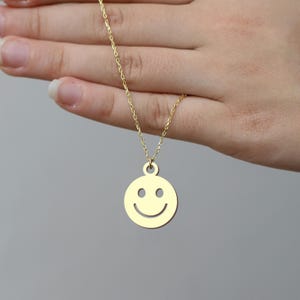 Gold Smiley Face Necklace, Happy Face Jewelry - Minimalist Smile Pendant Necklace, Positive Vibes Gift - Dainty Gold Plated Charm Necklace