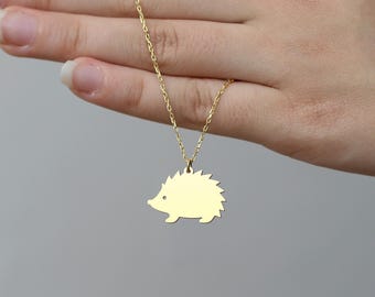 Collar de erizo: regalo de joyería animal, colgante minimalista de vida silvestre, collar de plata de ley chapado en oro de 18 quilates
