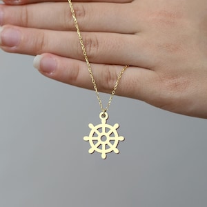 Ship Wheel Necklace, Nautical Jewelry Gift - Gold Plated Sailor Pendant Necklace, Ocean Lover Jewelry - Minimalist Necklace,Summer