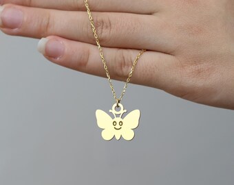 Collar de mariposa en plata de ley chapada en oro de 18 quilates – Delicada joyería de insectos