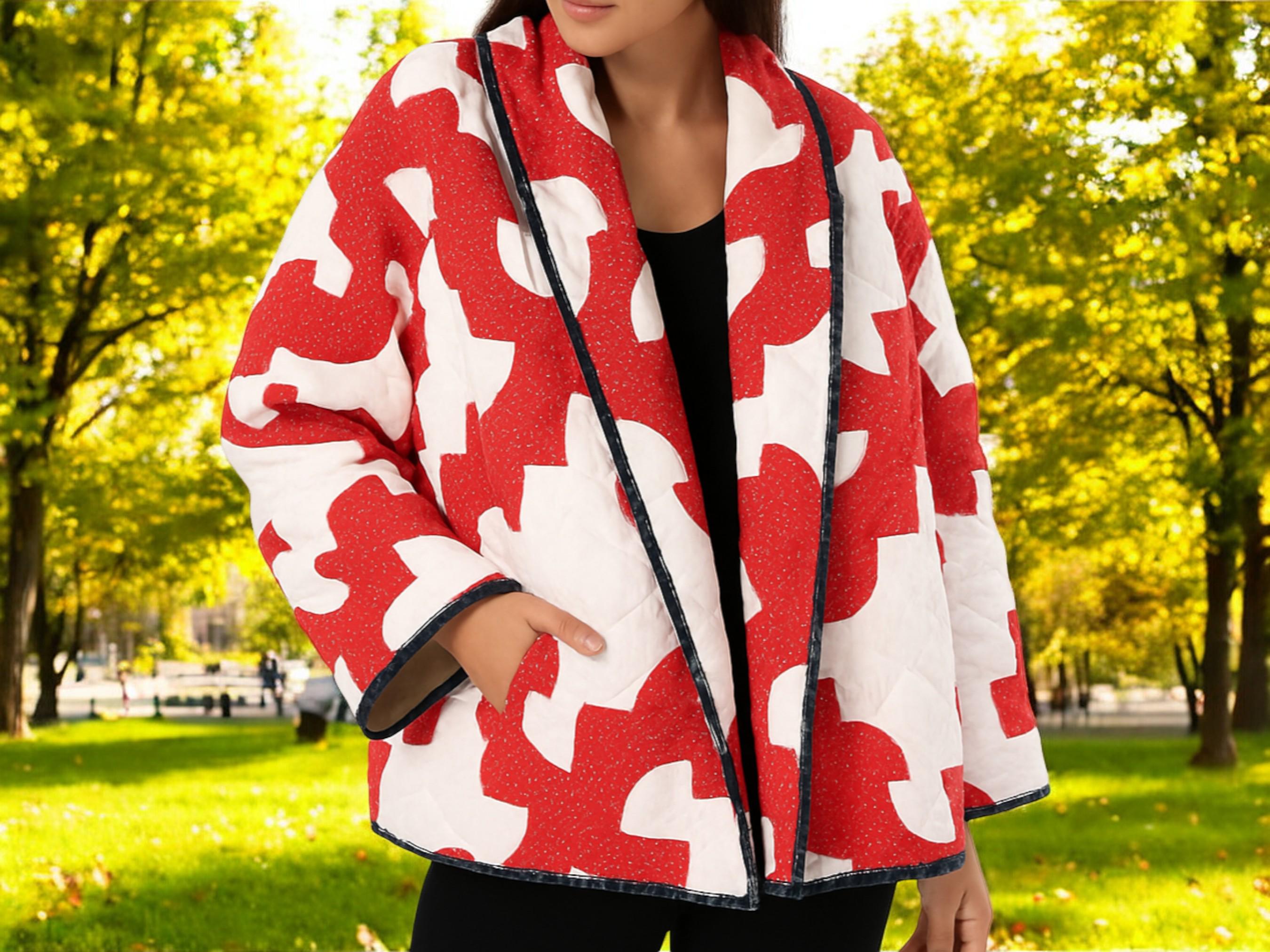 Abstract Red White Oversized Lapel Jacket - Etsy