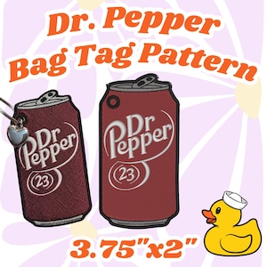 May include: Two embroidered patches shaped like maroon soda cans with the white Dr. Pepper logo and the number 23. One patch has a silver heart-shaped keyring attached. A small yellow rubber duck with a white sailor hat and a 3.75 inch by 2 inch label.
