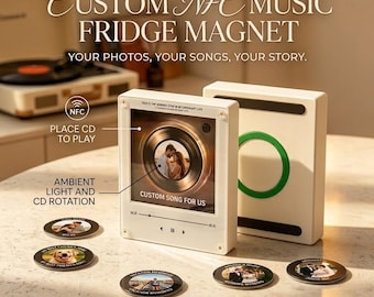 Personalized Mini Record Player, Custom Photo Music Player, 9 Vinyl Discs, NFC Music Player, Custom Music Box, Music Lover, Fridge Magnet