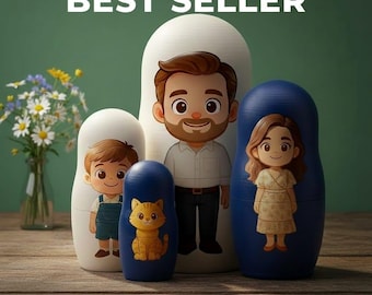 Personalized Family Portrait Nesting Dolls •Custom Photo Matryoshka Set • Hand-Painted Wooden Russian Dolls,Christmas Gift & Family Keepsake
