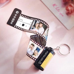 Personalized Film Roll Keychain: Scannable Music Code, Photo Keyring