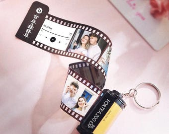 Personalized Film Roll Keychain: Scannable Music Code, Photo Keyring