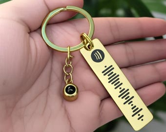 パーソナライズされたSpotifyコードキーホルダー、刻印された音楽プレート、ステンレススチール