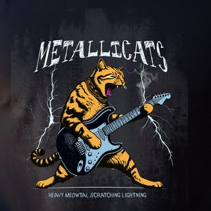 Heavy Metal Cat T-Shirt: Guitar Playing Kitty, Metal Vibe