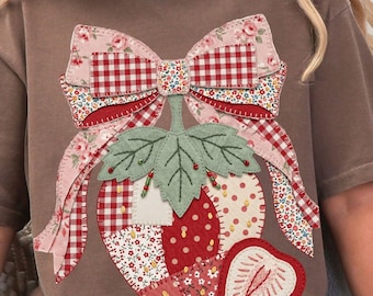 Comfort Colors Strawberry Shirt Faux Patchwork Summer Shirt Fruit Shirt Yellow Aesthetic Shirt Fruit Graphic Shirt Print Only  Not a Patch