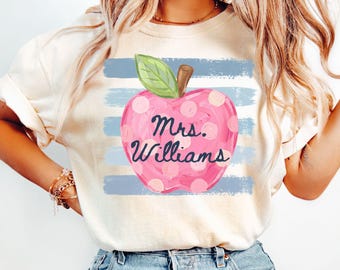Camiseta personalizada para profesores, colores cómodos, camiseta con nombre personalizado para profesores, camiseta de vuelta al cole.