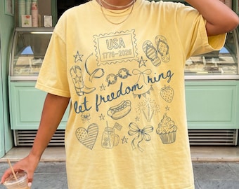 Camiseta del 250.º aniversario de Estados Unidos, colores cómodos, camiseta de EE. UU. 250 años, camiseta vintage del Día de la Independencia, semiquincentenario patriótico de EE. UU.