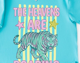 The Heavens Are Roaring Shirt Comfort Colors T-Shirt Christian Worship Shirt Faith Stripe Preppy T-Shirt Christian Heavens Are Roaring Top