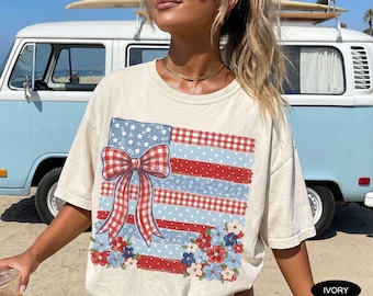 Floral USA Flag Shirt Comfort Colors TShirt Floral American Flag Shirt Womens USA Shirt Patriotic Gift 4th of July Tee