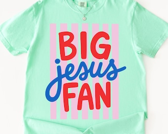 Camiseta Big Jesus Fan de Comfort Colors, camiseta cristiana, regalos religiosos para mamás, ropa cristiana, regalo para mujeres