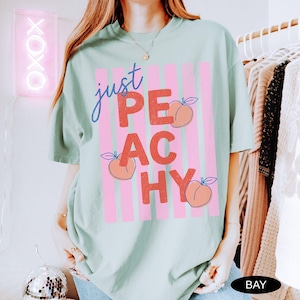 Just Peachy Shirt Comfort Colors Tee Summer Fruit Tshirt Food Pun T Shirt Retro Graphic Tee Peach Graphic Tee Summer T-Shirt 画像 6