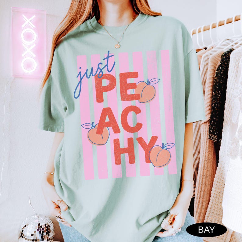 Just Peachy Shirt Comfort Colors Tee Summer Fruit Tshirt Food Pun T Shirt Retro Graphic Tee Peach Graphic Tee Summer T-Shirt 画像 6
