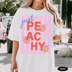 Just Peachy Shirt Comfort Colors Tee Summer Fruit Tshirt Food Pun T Shirt Retro Graphic Tee Peach Graphic Tee Summer T-Shirt 画像 3