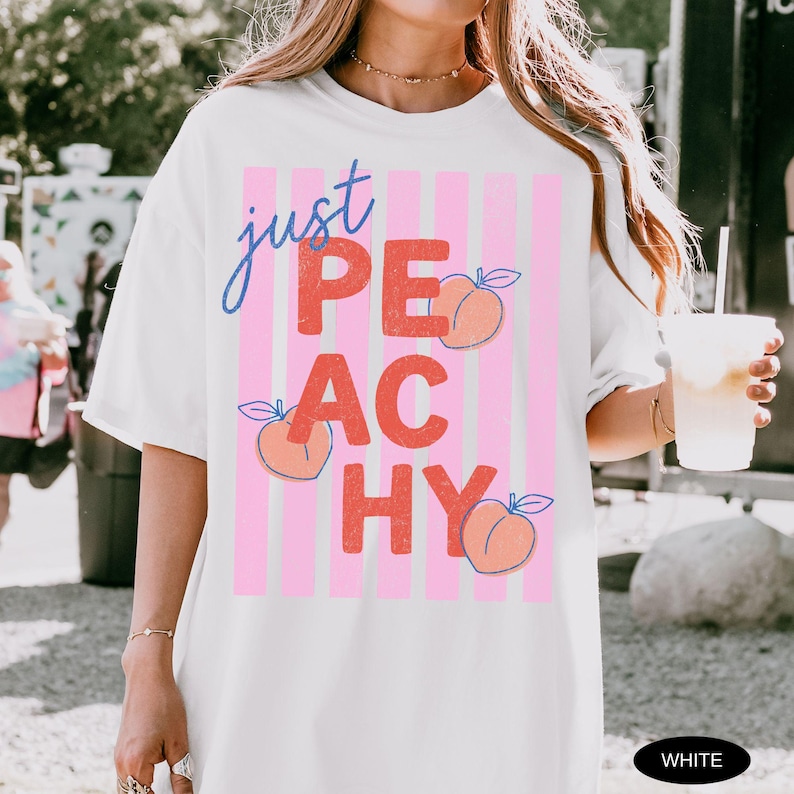 Just Peachy Shirt Comfort Colors Tee Summer Fruit Tshirt Food Pun T Shirt Retro Graphic Tee Peach Graphic Tee Summer T-Shirt 画像 3